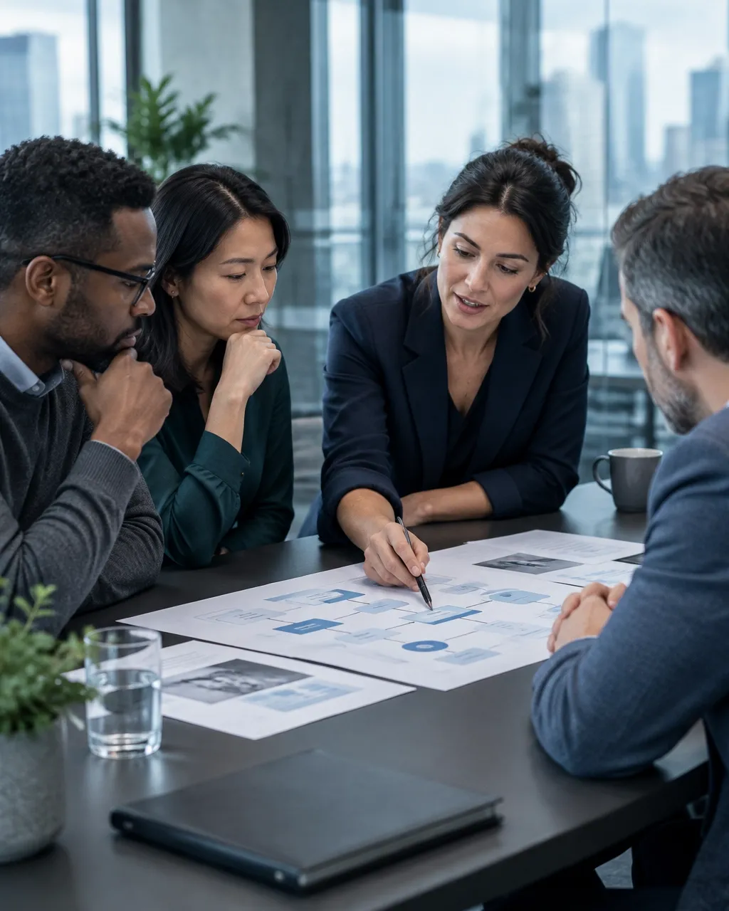 Consulting team in a candid conversation around a table