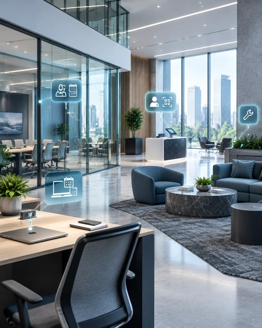 Modern workplace with connected digital services for employees and facilities teams
